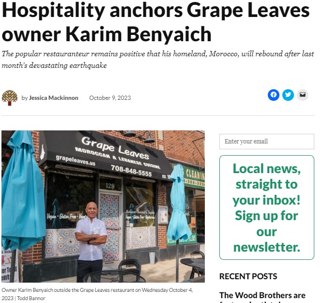Oak Park article: Hospitality anchors Grape Leaves owner Karim Benyaich